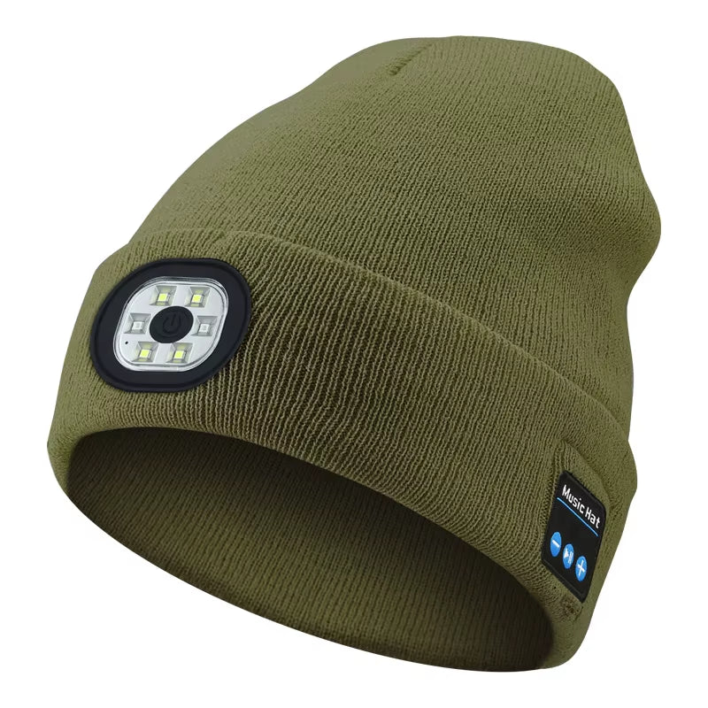 3-In-1 Function Bluetooth Beanie, Bluetooth Beanie with Light, Unisex 6 LED USB Rechargeable with Cordless Headphones Beanie