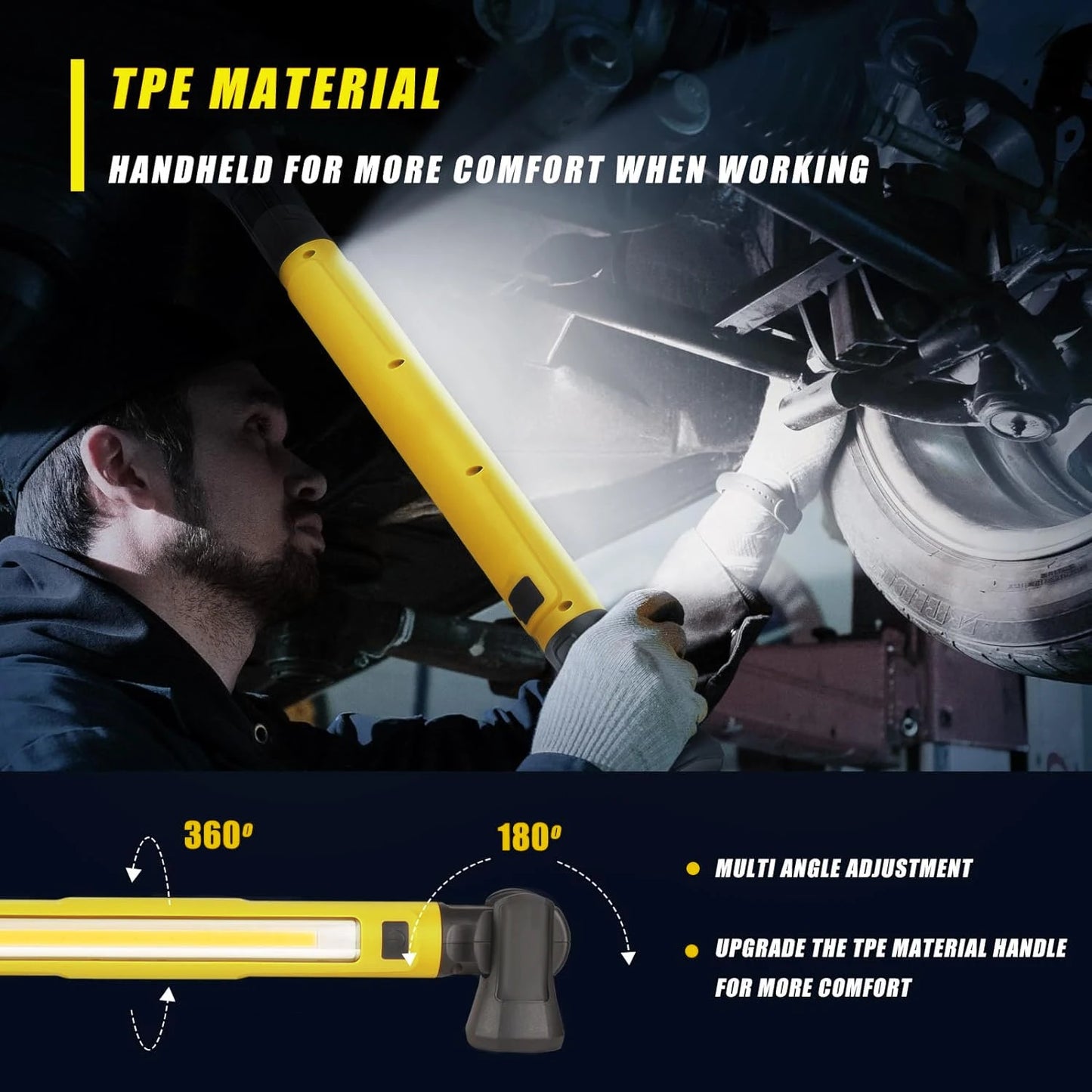 Super Bright Magnetic Work Light Built-In 5200Mah Rechargeable Battery Underhood Work Lamp Bar for Car Repair Outdoor Lighting