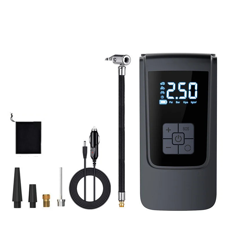 Portable Inflatable Air Pump Car Tire Inflator Highspeed Compressor with Barometer Electric Suitable for Motorcycle Bicycle Ball