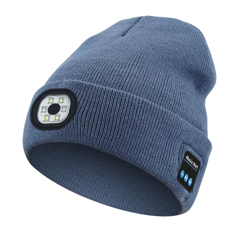 3-In-1 Function Bluetooth Beanie, Bluetooth Beanie with Light, Unisex 6 LED USB Rechargeable with Cordless Headphones Beanie
