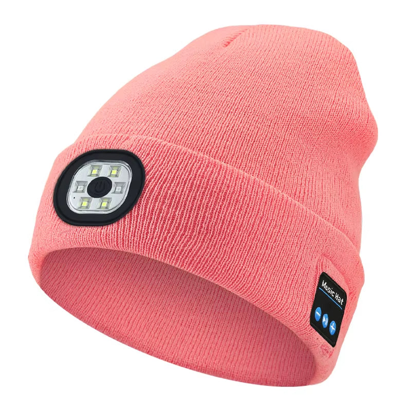 3-In-1 Function Bluetooth Beanie, Bluetooth Beanie with Light, Unisex 6 LED USB Rechargeable with Cordless Headphones Beanie