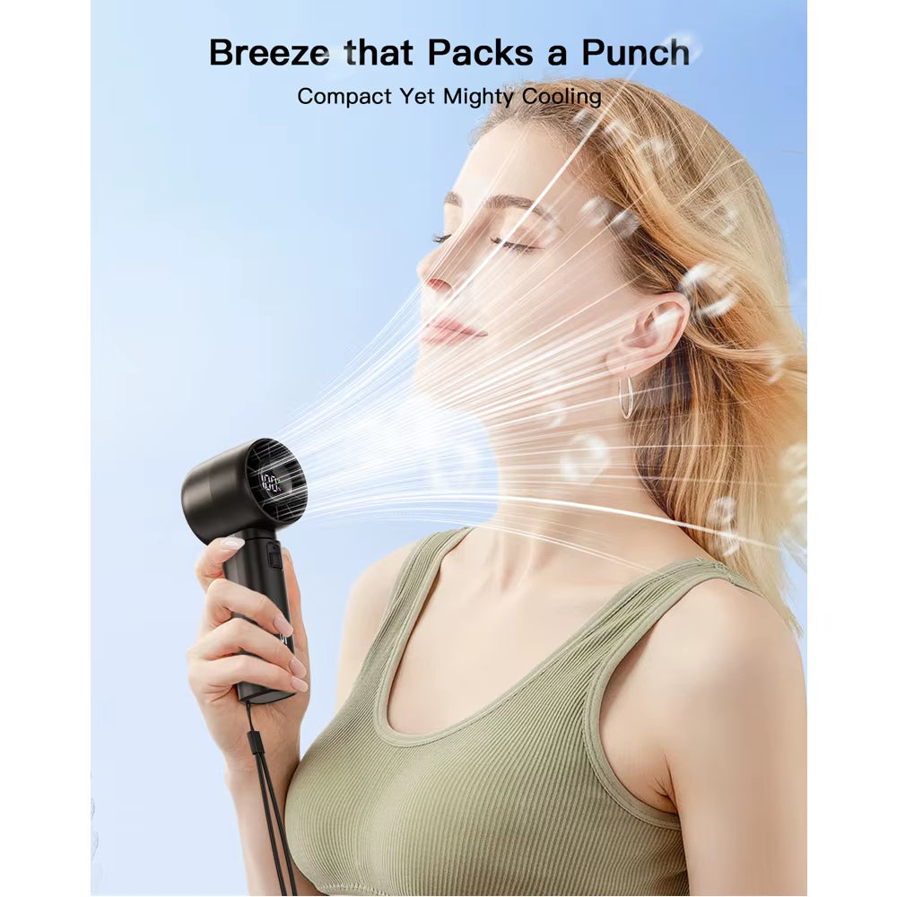 Handheld Mini Fan 4000Mah Battery Portable Rechargeable Fan with LED Display 5 Speed Turbo Fan for Beach Travel Vacation