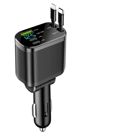 150W Car Charger PD30W Car Cigarette Lighter Adapter Voltage Display with Retractable Cable Fast Charger 22.5W for IOS Android
