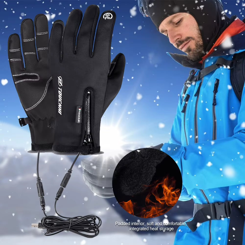 USB Touch Screen Gloves Heated Motorcycle Gloves Heating Thermal Gloves for Cycling Running Driving Hiking Walking for Women Men