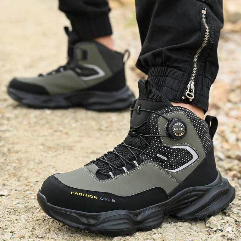 Rotating Button Safety Shoes Men Boots Work Sneakers Male Steel Toe Shoes Protective Boots Puncture-Proof Indestructible Shoes
