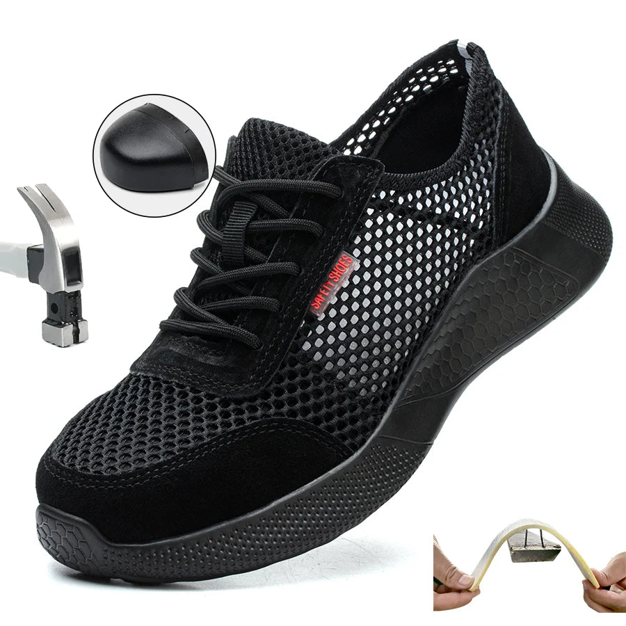 Breathable Men Work Shoes Summer Safety Shoes Lightweight Protective Sneakers Safety Steel Toe Shoes Men Puncture-Proof Boots