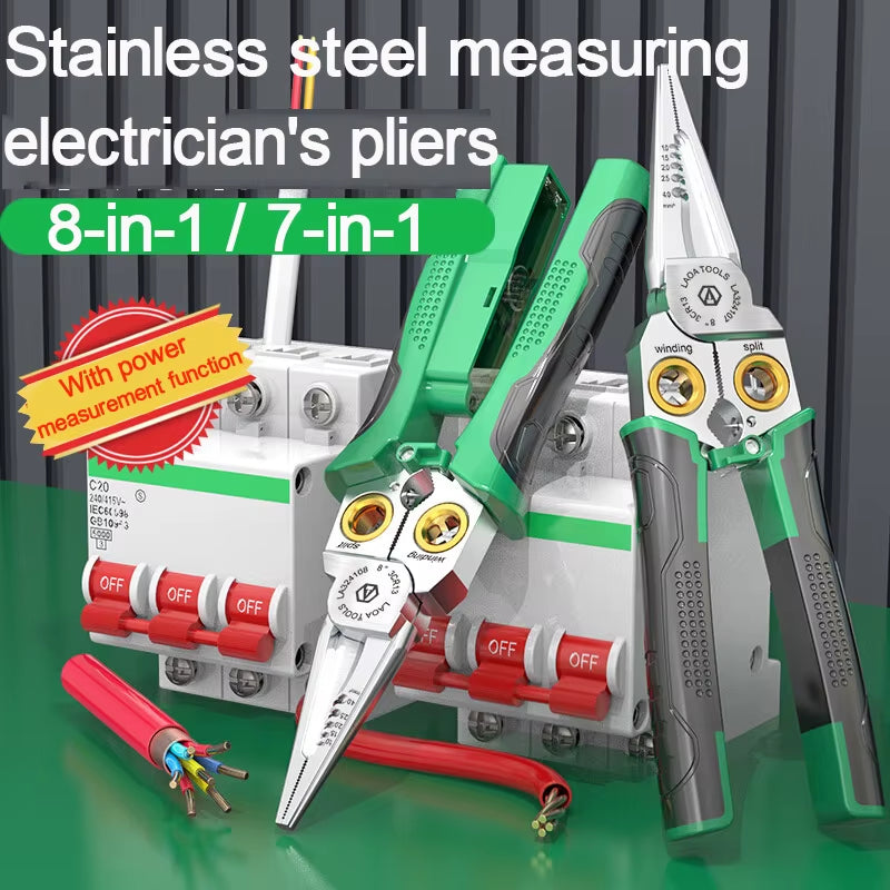 Electrician'S Pliers, Multi-Function Wire Stripper, 8-In-1 Stainless Steel Needle-Nose Pliers with Electrical Measurement