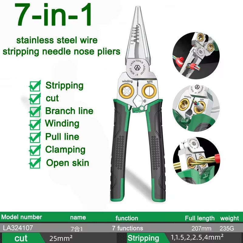 Electrician'S Pliers, Multi-Function Wire Stripper, 8-In-1 Stainless Steel Needle-Nose Pliers with Electrical Measurement