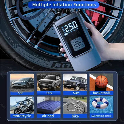 Portable Inflatable Air Pump Car Tire Inflator Highspeed Compressor with Barometer Electric Suitable for Motorcycle Bicycle Ball