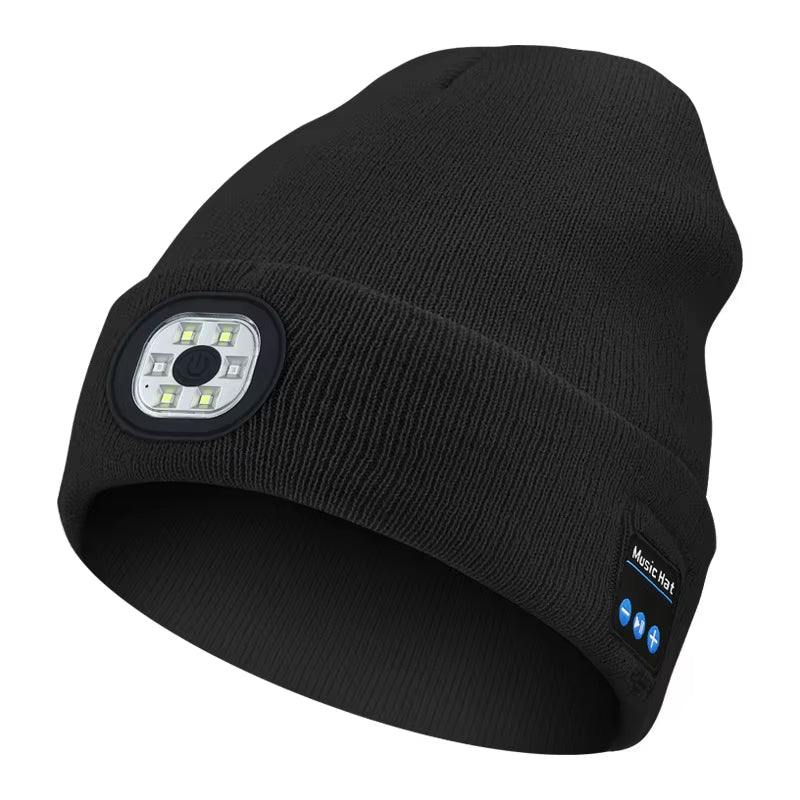 3-In-1 Function Bluetooth Beanie, Bluetooth Beanie with Light, Unisex 6 LED USB Rechargeable with Cordless Headphones Beanie