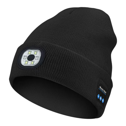 3-In-1 Function Bluetooth Beanie, Bluetooth Beanie with Light, Unisex 6 LED USB Rechargeable with Cordless Headphones Beanie