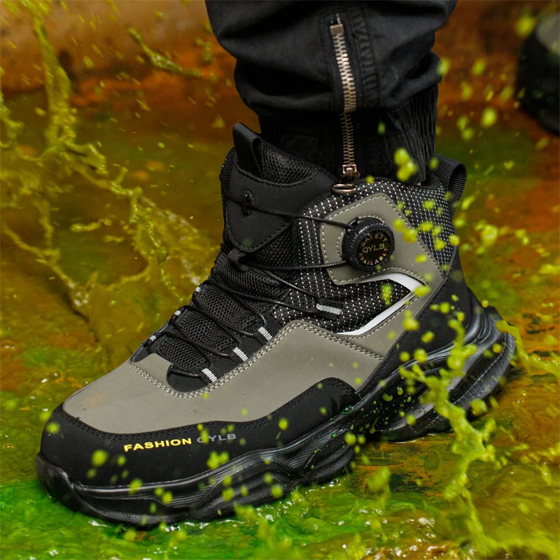 Rotating Button Safety Shoes Men Boots Work Sneakers Male Steel Toe Shoes Protective Boots Puncture-Proof Indestructible Shoes