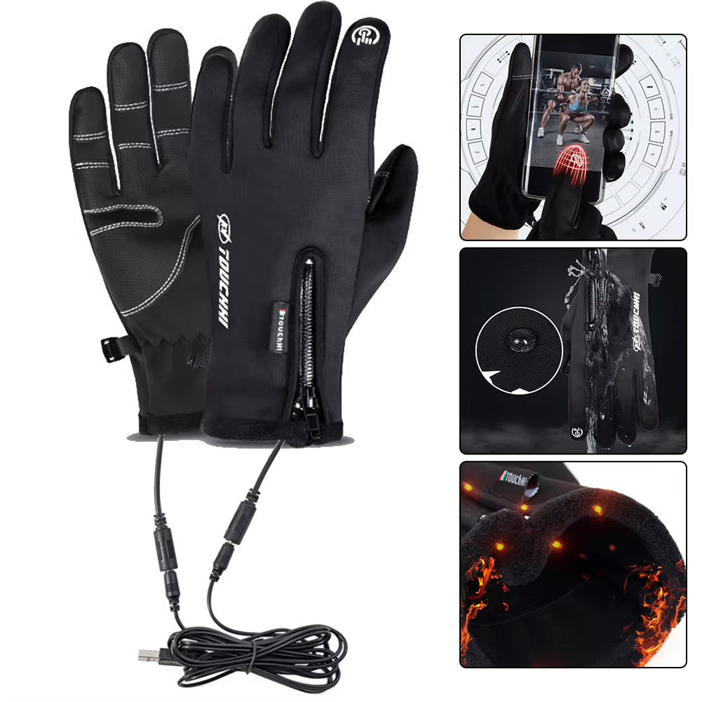 USB Touch Screen Gloves Heated Motorcycle Gloves Heating Thermal Gloves for Cycling Running Driving Hiking Walking for Women Men