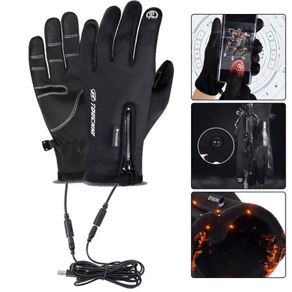 USB Touch Screen Gloves Heated Motorcycle Gloves Heating Thermal Gloves for Cycling Running Driving Hiking Walking for Women Men