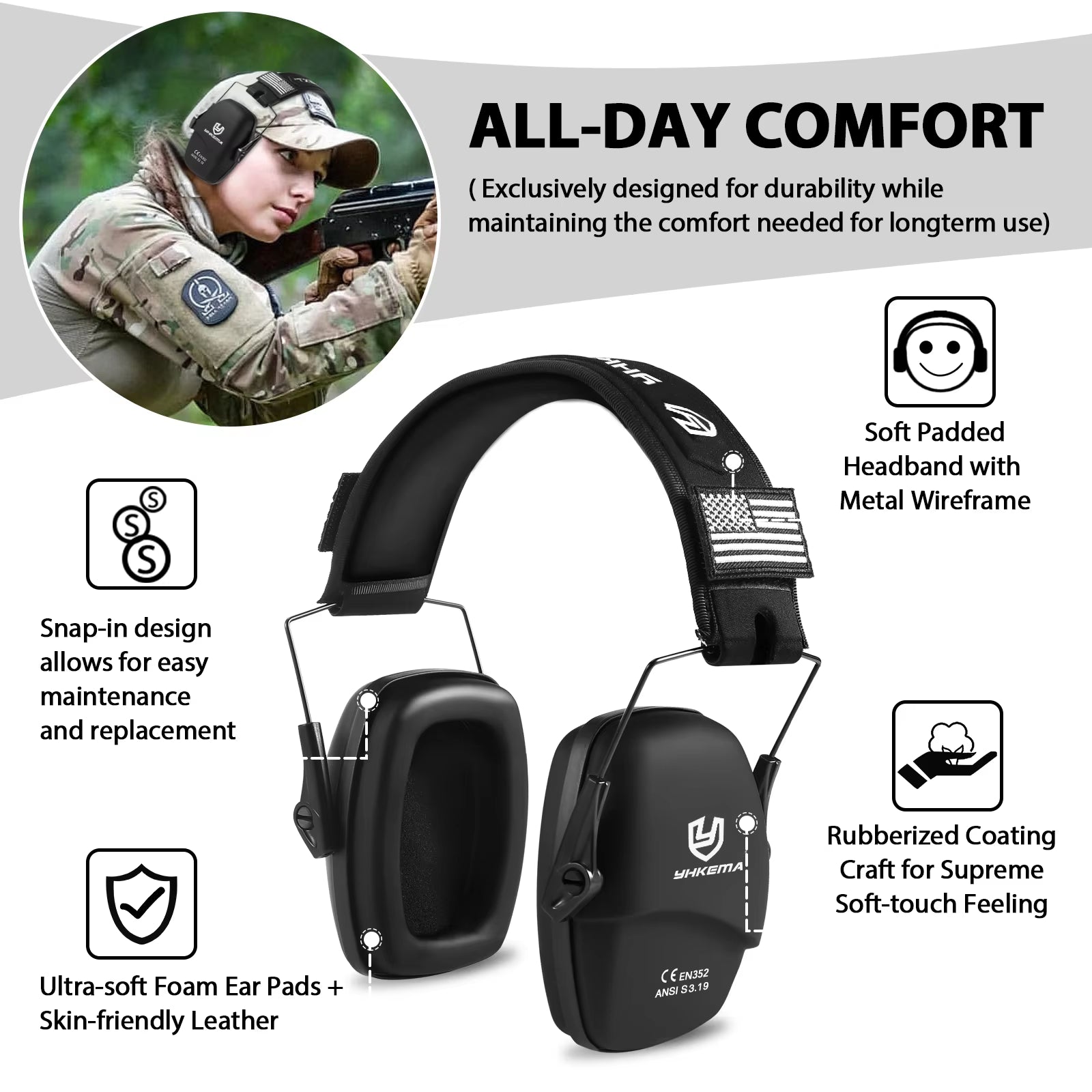 Tactical Headset Ear Protection Shooting Headphones for Hunting Hearing Earmuff Noise Reduction 25Db Earmuffs Silicone