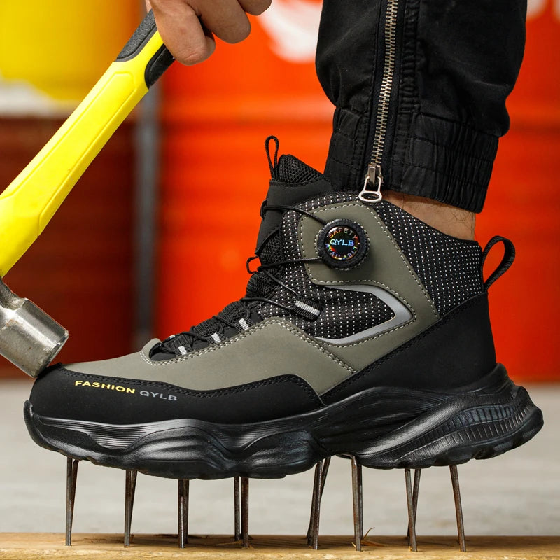 Rotating Button Safety Shoes Men Boots Work Sneakers Male Steel Toe Shoes Protective Boots Puncture-Proof Indestructible Shoes