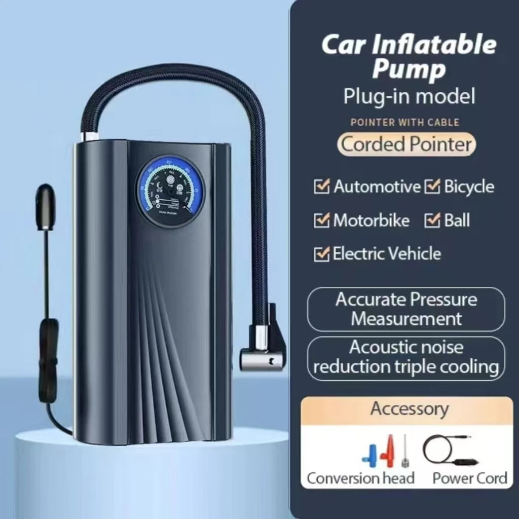 Portable Inflatable Air Pump Car Tire Inflator Highspeed Compressor with Barometer Electric Suitable for Motorcycle Bicycle Ball