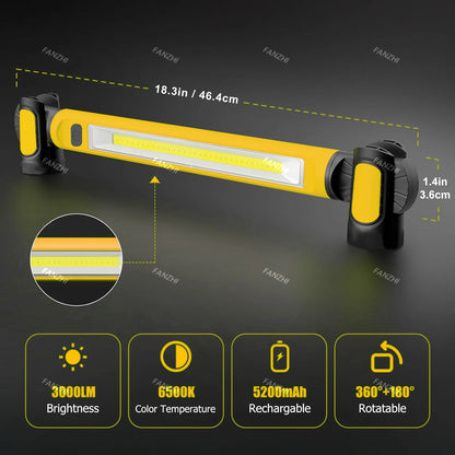 Super Bright Magnetic Work Light Built-In 5200Mah Rechargeable Battery Underhood Work Lamp Bar for Car Repair Outdoor Lighting