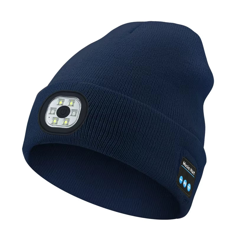 3-In-1 Function Bluetooth Beanie, Bluetooth Beanie with Light, Unisex 6 LED USB Rechargeable with Cordless Headphones Beanie