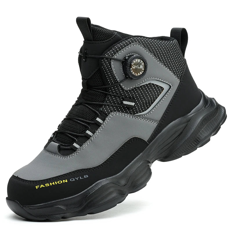 Rotating Button Safety Shoes Men Boots Work Sneakers Male Steel Toe Shoes Protective Boots Puncture-Proof Indestructible Shoes