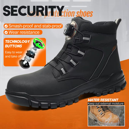 Waterproof Safety Boots Men Indestructible Steel Toe Work Boots Anti-Smash Stab-Resistant Safety Shoes Biker Botas Para Hombre