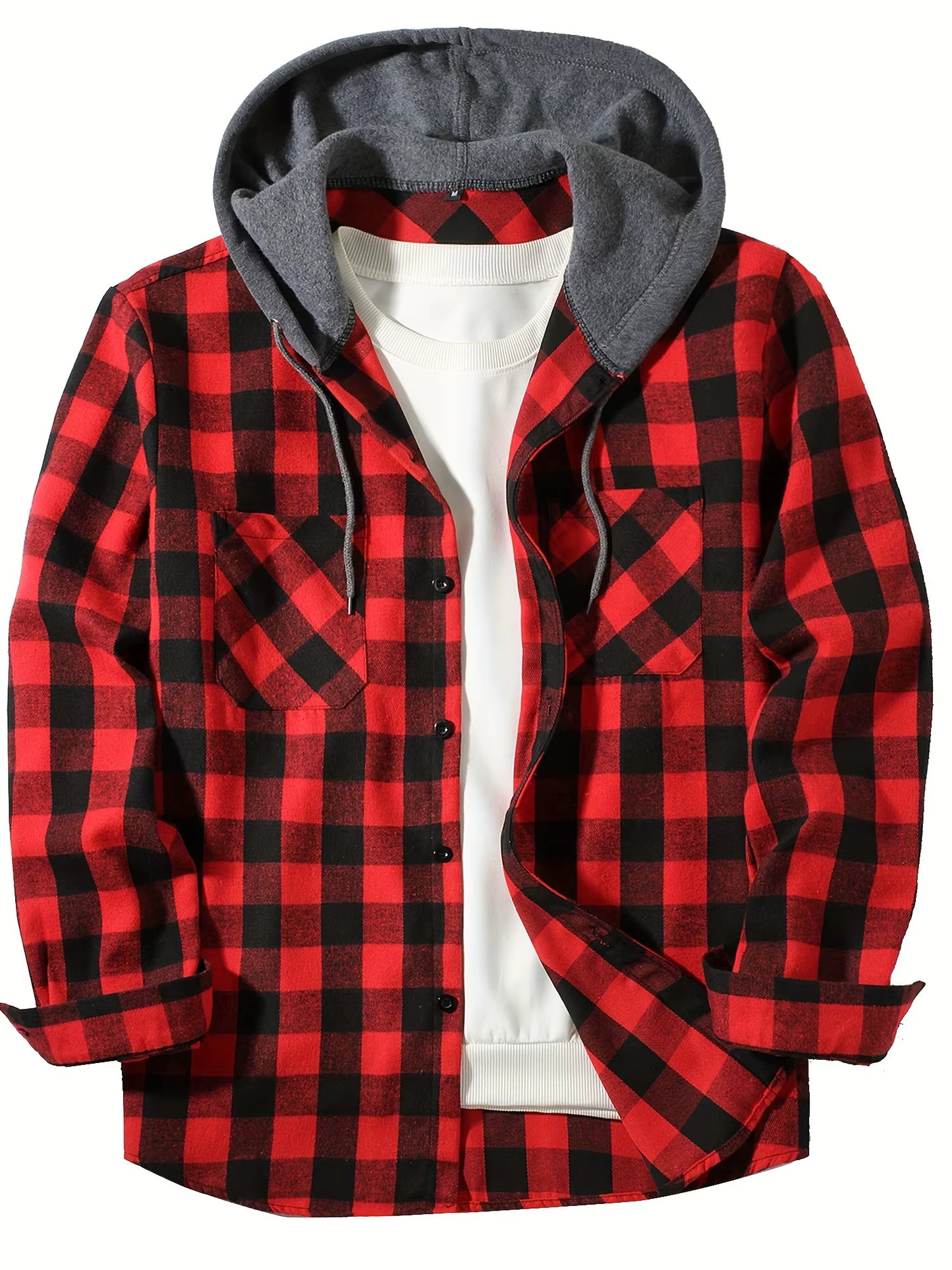 Youth Fashion Street Hooded Plaid Shirt Men'S Slim Fit Long Sleeved Shirt Couple Travel Casual Shirt Men'S Sports Shirt Jacket