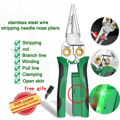 Electrician'S Pliers, Multi-Function Wire Stripper, 8-In-1 Stainless Steel Needle-Nose Pliers with Electrical Measurement