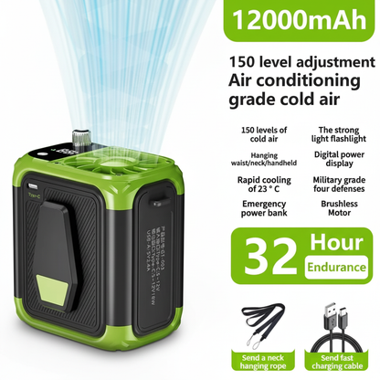 Bladeless Waist Fan – 150-Speed, 12000mAh, 32Hr Battery