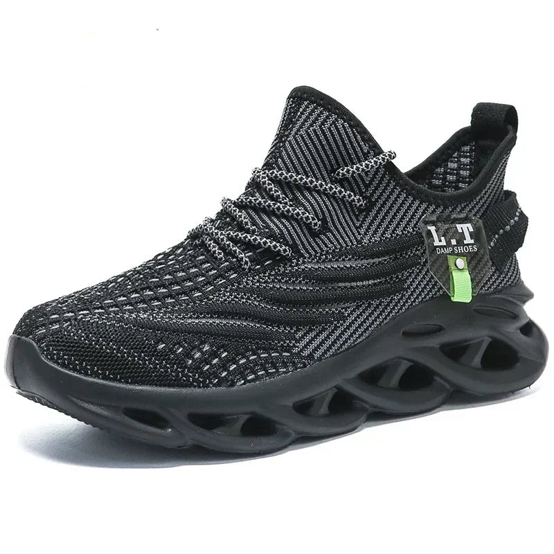 Men's Breathable Black Jogging Shoes - Lightweight Casual Sneakers with Shock Absorption for Outdoor Activities