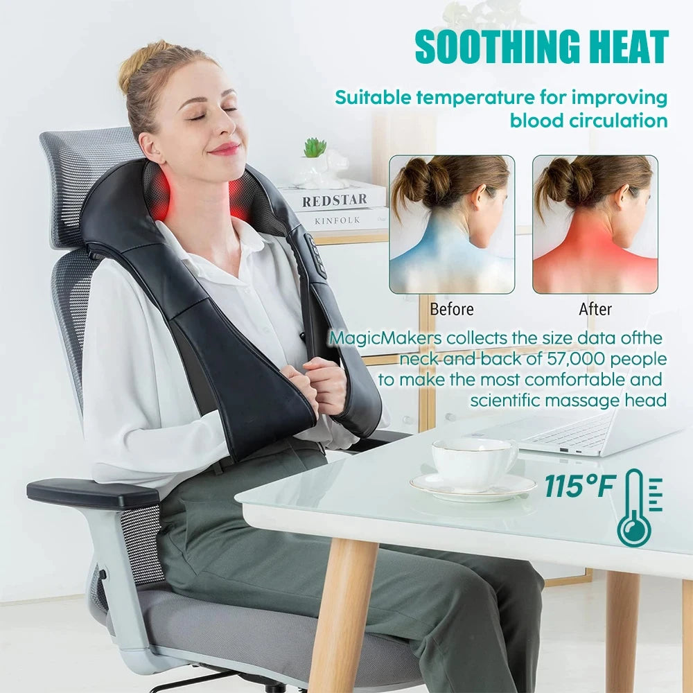 Experience Ultimate Relaxation with the Shiatsu Neck and Shoulder Massager - Heated U-Shape Deep Kneading Electric Massage Pillow for Neck, Waist, Legs, and Full Body