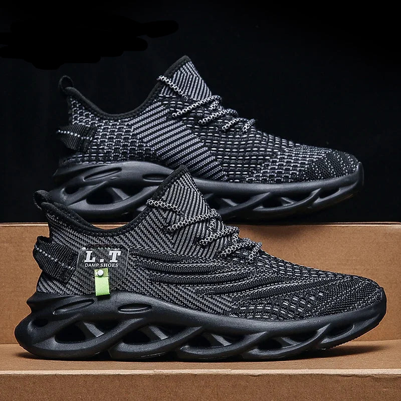 Men's Breathable Black Jogging Shoes - Lightweight Casual Sneakers with Shock Absorption for Outdoor Activities