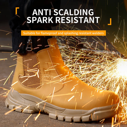 Waterproof Men'S Safety Work Boots Steel Toe Shoes anti Impact and Anti-Puncture Outdoor Adventure Hiking Tactical Boots