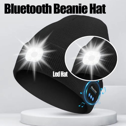 3-In-1 Function Bluetooth Beanie, Bluetooth Beanie with Light, Unisex 6 LED USB Rechargeable with Cordless Headphones Beanie