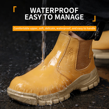 Waterproof Men'S Safety Work Boots Steel Toe Shoes anti Impact and Anti-Puncture Outdoor Adventure Hiking Tactical Boots