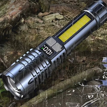 High Power LED Flashlight Powerful TYPE-C Rechargeable COB Flashlight with Side Light Torch for Outdoor Camping Hiking