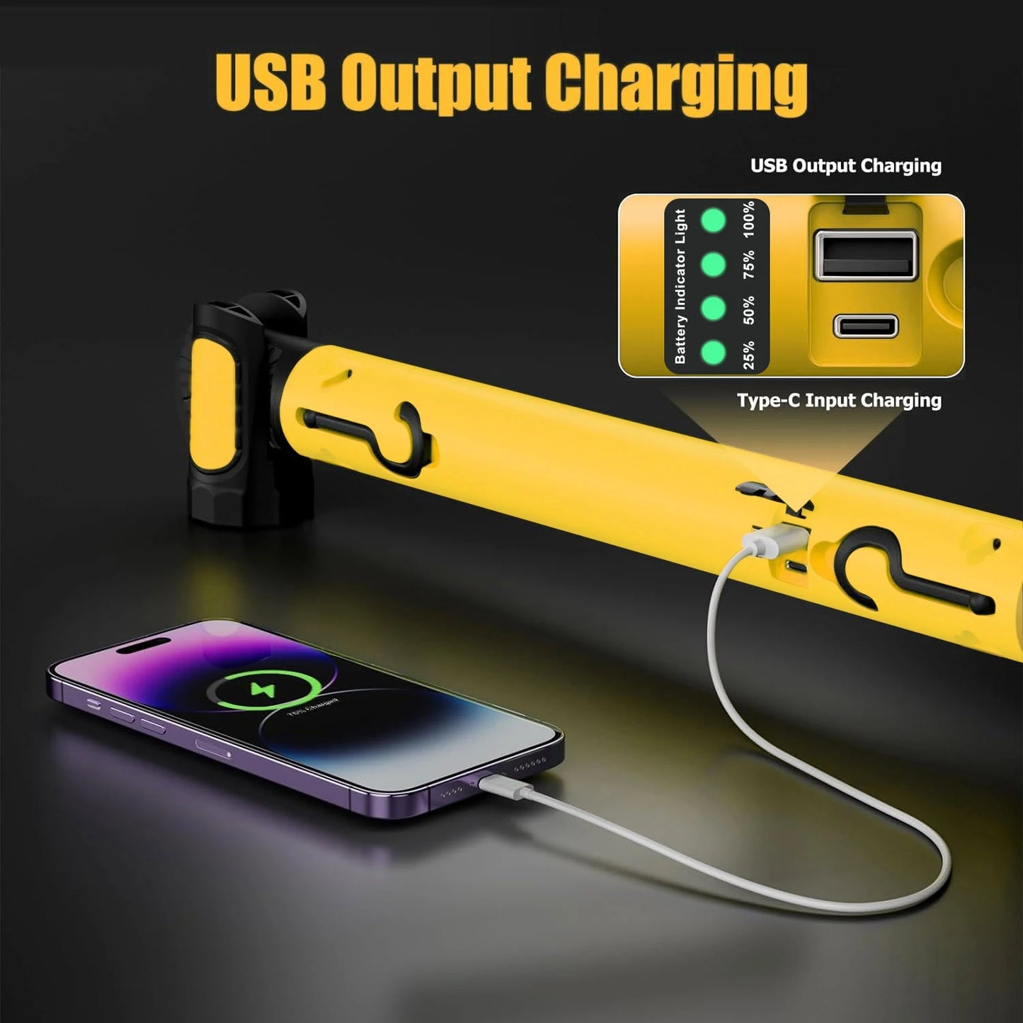 Super Bright Magnetic Work Light Built-In 5200Mah Rechargeable Battery Underhood Work Lamp Bar for Car Repair Outdoor Lighting