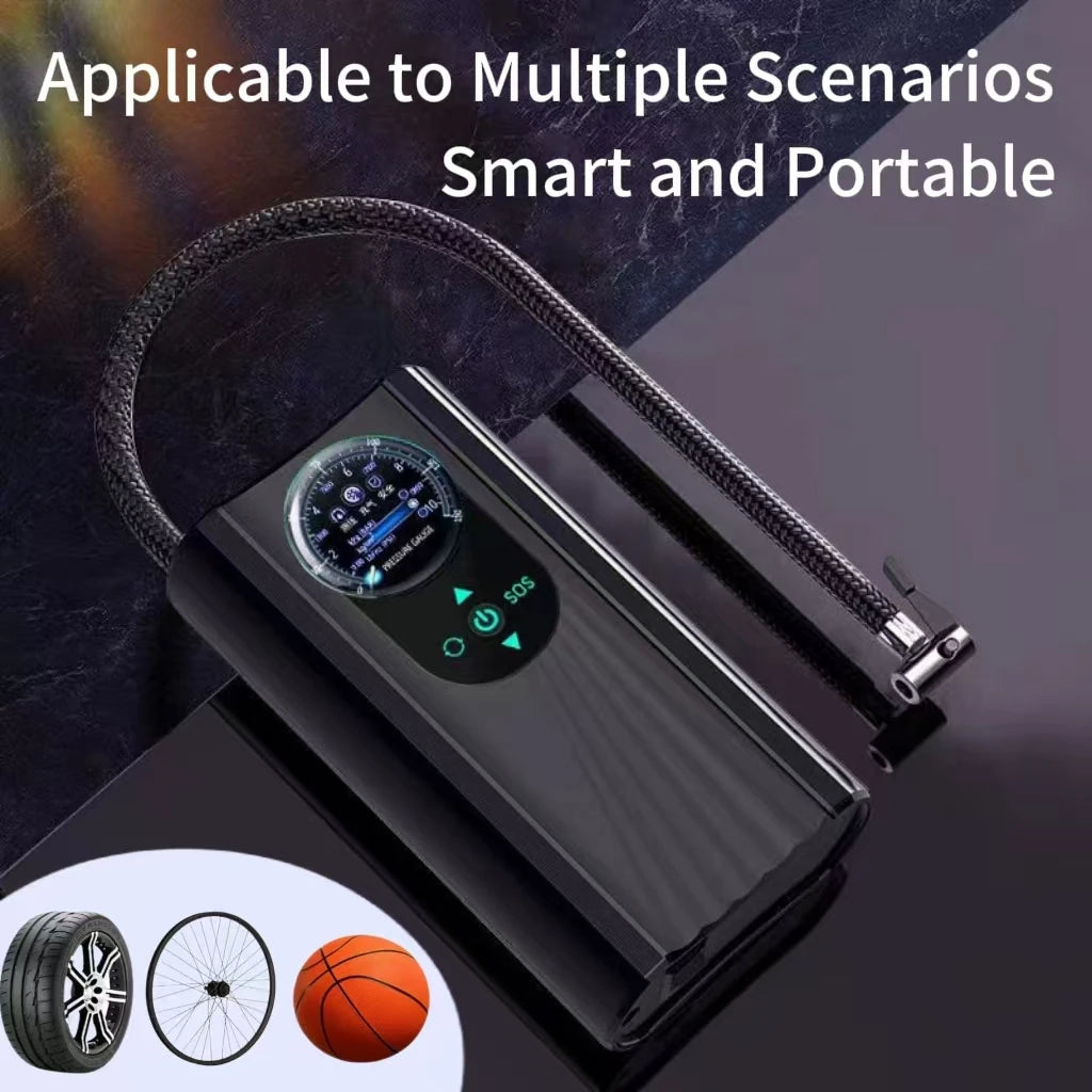 Portable Inflatable Air Pump Car Tire Inflator Highspeed Compressor with Barometer Electric Suitable for Motorcycle Bicycle Ball