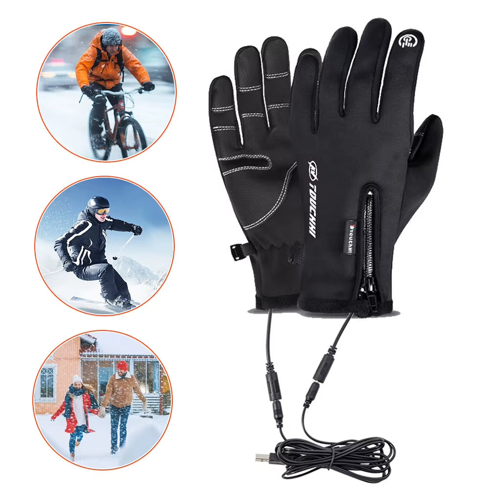 USB Touch Screen Gloves Heated Motorcycle Gloves Heating Thermal Gloves for Cycling Running Driving Hiking Walking for Women Men