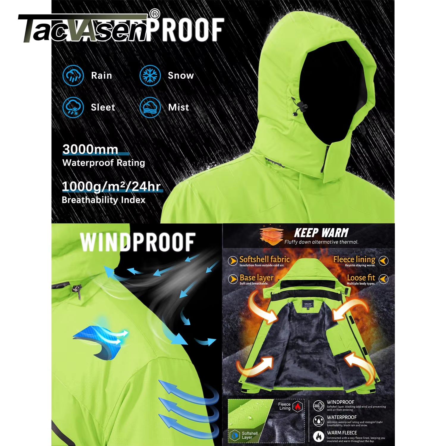 Fleece Lining Mountain Jackets Mens Hiking Jackets Outdoor Removable Hooded Coats Ski Snowboard Parka Winter Outwear