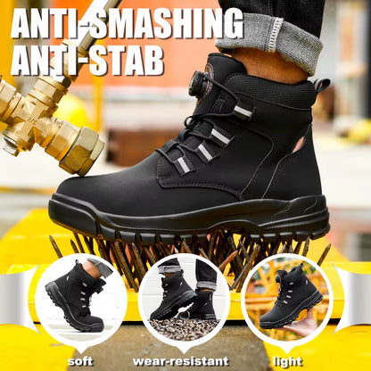 Waterproof Safety Boots Men Indestructible Steel Toe Work Boots Anti-Smash Stab-Resistant Safety Shoes Biker Botas Para Hombre