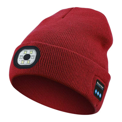 3-In-1 Function Bluetooth Beanie, Bluetooth Beanie with Light, Unisex 6 LED USB Rechargeable with Cordless Headphones Beanie