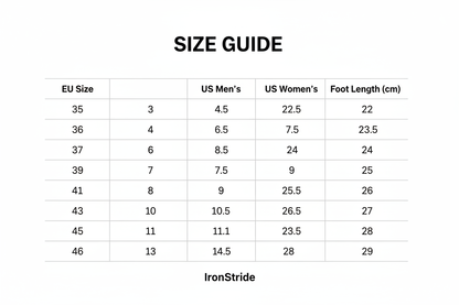 IronStride Water Shoes Size Guide - EU 35 to 46